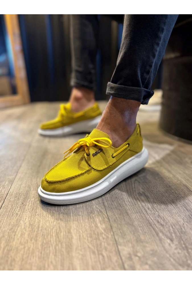 Shoecide Yüksek Taban Mevsimlik Keten Ayakkabı 009 Sarı