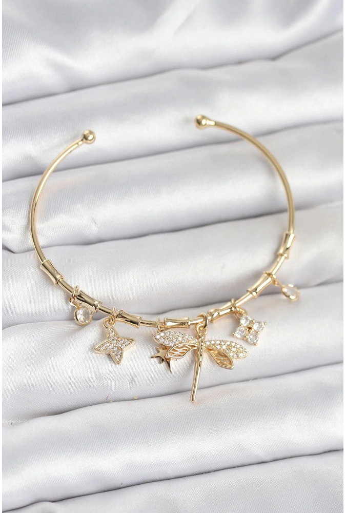 Shoecide Yusufçuk Charmlı Gold Renk Pirinç Kadın Bileklik