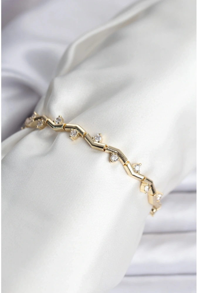 Shoecide Zikzak Model Pirinç Gold Renk Bileklik