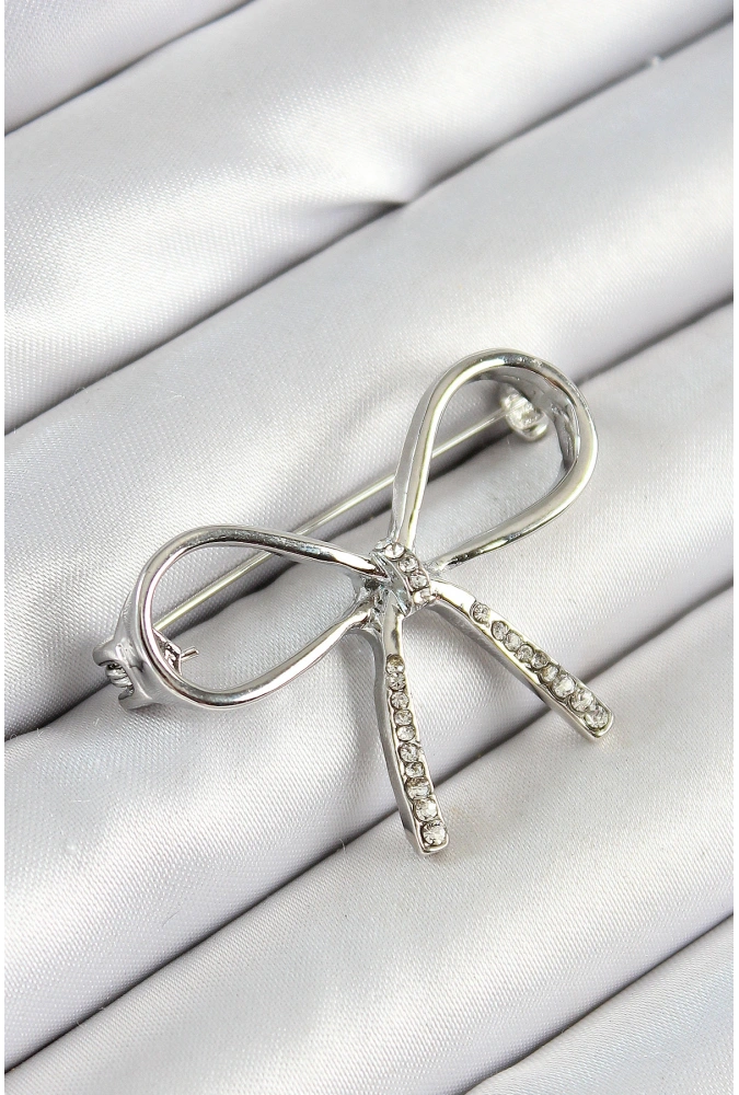 Shoecide Zirkon Taş Detaylı Fiyonk Figürlü Gümüş Renk Kadın Broş