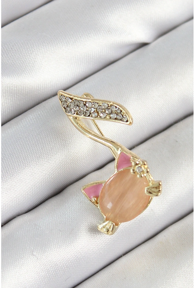 Shoecide Zirkon Taşlı 3d Kedi Detaylı Nota Figürlü Gold Renk Kadın Broş