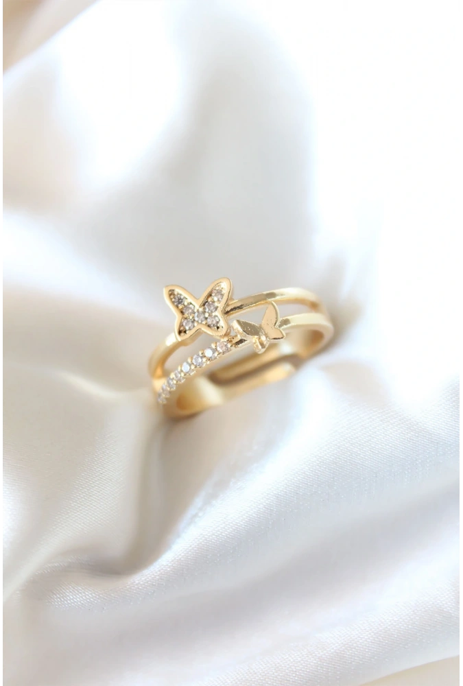 Shoecide Zirkon Taşlı Altın Kaplama Kelebek Kadın Yüzük