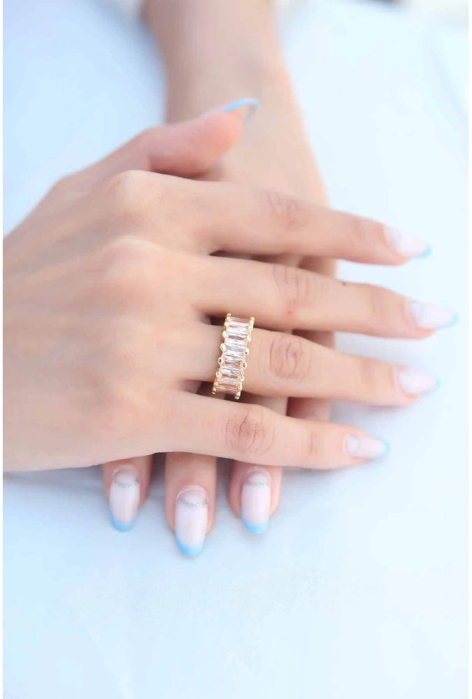 Shoecide Zirkon Taşlı Baget Gold Renk Kadın Yüzük