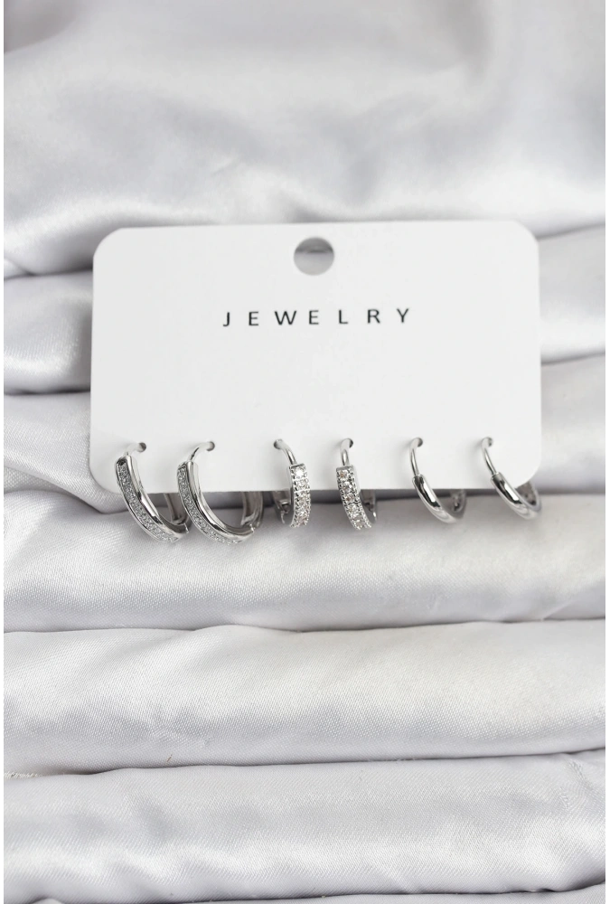 Shoecide Zirkon Taşlı Gümüş Renk Pirinç Kadın Küpe Seti