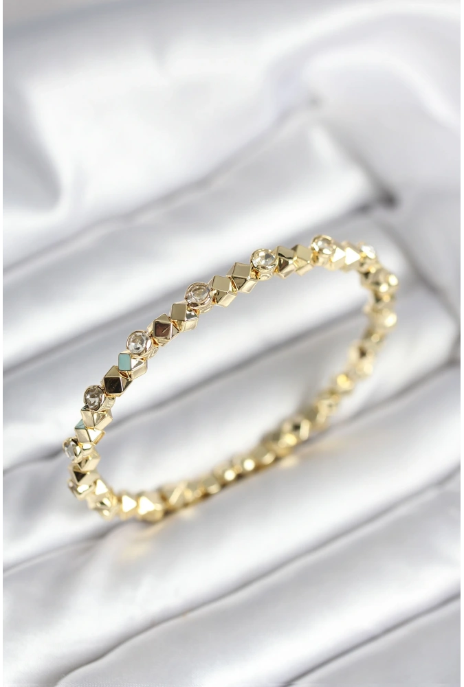 Shoecide Zirkon Taşlı Küp Şerit Model Pirinç Gold Renk Kadın Bileklik