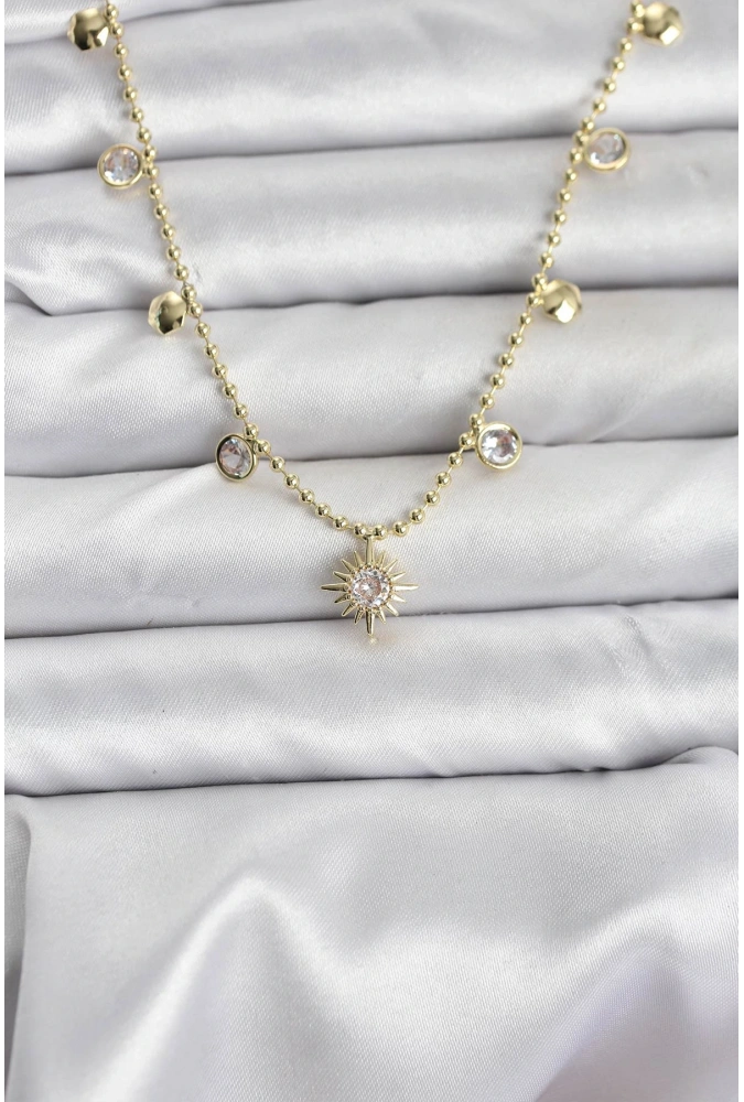 Shoecide Zirkon Taşlı Kutup Yıldızı Model Pirinç Gold Renk Kadın Kolye