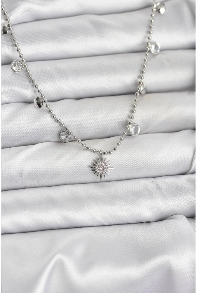 Shoecide Zirkon Taşlı Kutup Yıldızı Model Pirinç Gümüş Renk Kadın Kolye