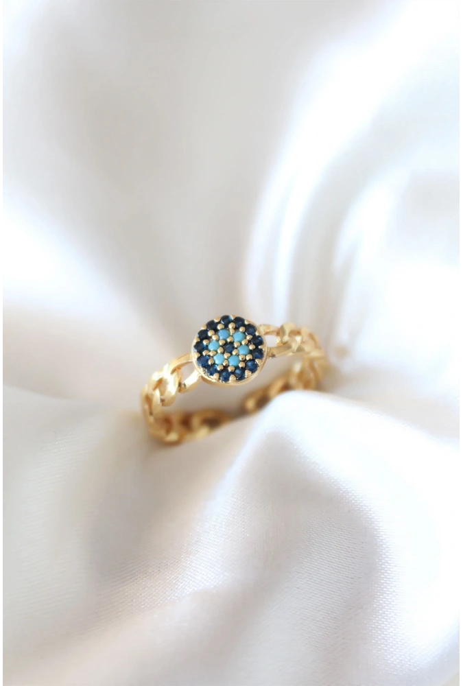 Shoecide Zirkon Taşlı Nazarlı Altın Kaplama Kadın Yüzük