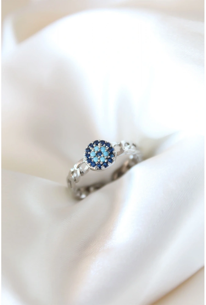 Shoecide Zirkon Taşlı Nazarlı Gümüş Kaplama Kadın Yüzük