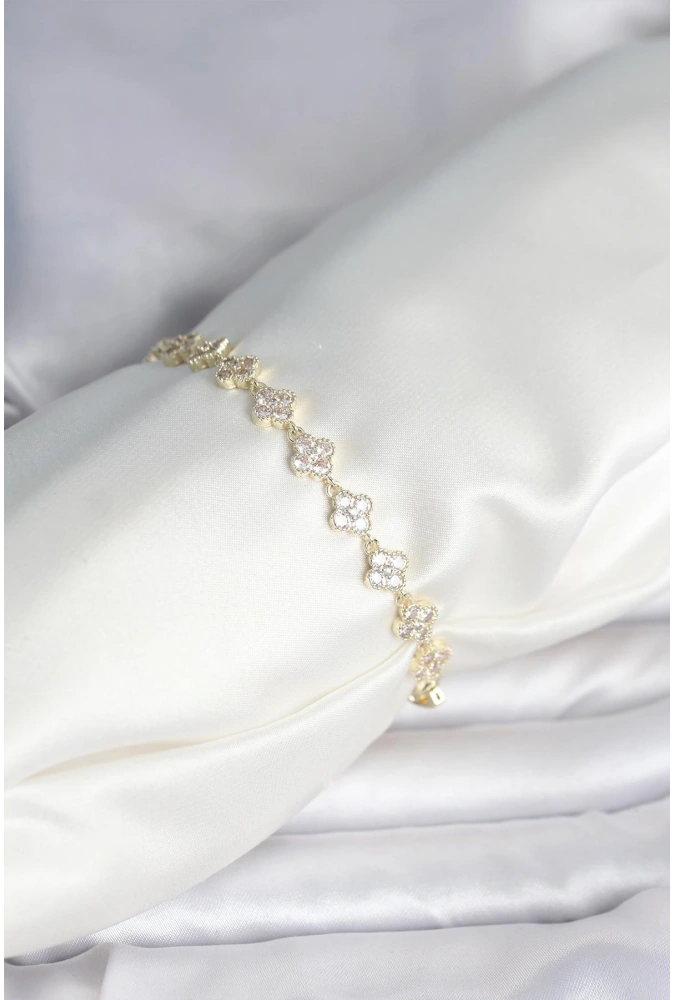 Shoecide Zirkon Taşlı Pirinç Yonca Model Bileklik