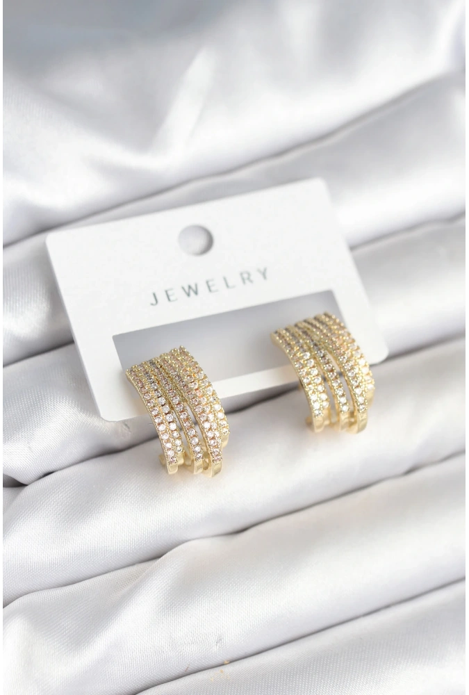 Shoecide Zirkon Taşlı Şerit Model Gold Renk Pirinç Kadın Küpe