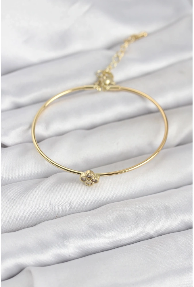 Shoecide Zirkon Taşlı Yonca Model Gold Renk Kadın Bileklik
