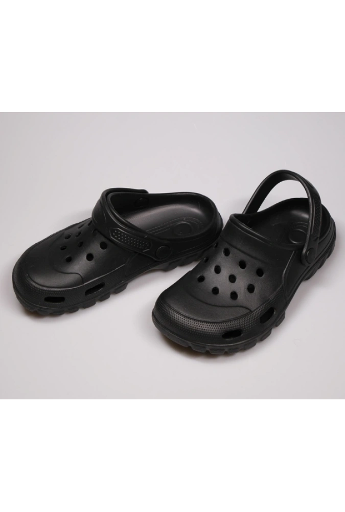 Siyah Kadın Bantlı Çıkarılabilir Tokalı Rahat Taban Eva Sandalet