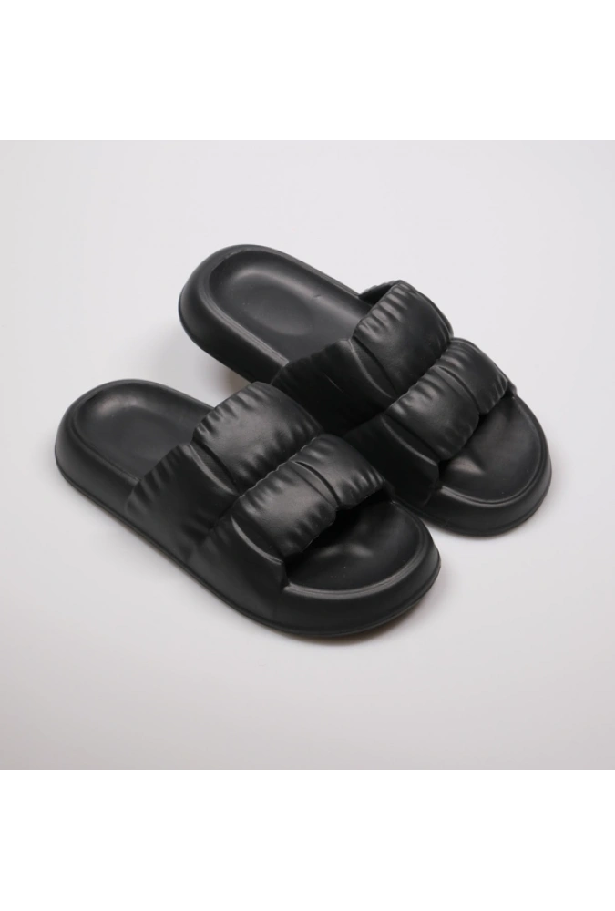 Siyah Kadın Eva Desenli Tek Bant Confort Terlik