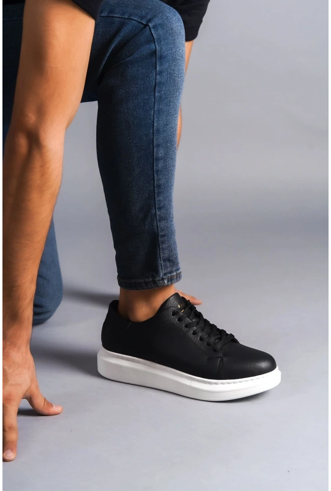 Swo151 Boost Bağcıklı Cilt Erkek Günlük Sneaker Ayakkabı Cbt - Siyah