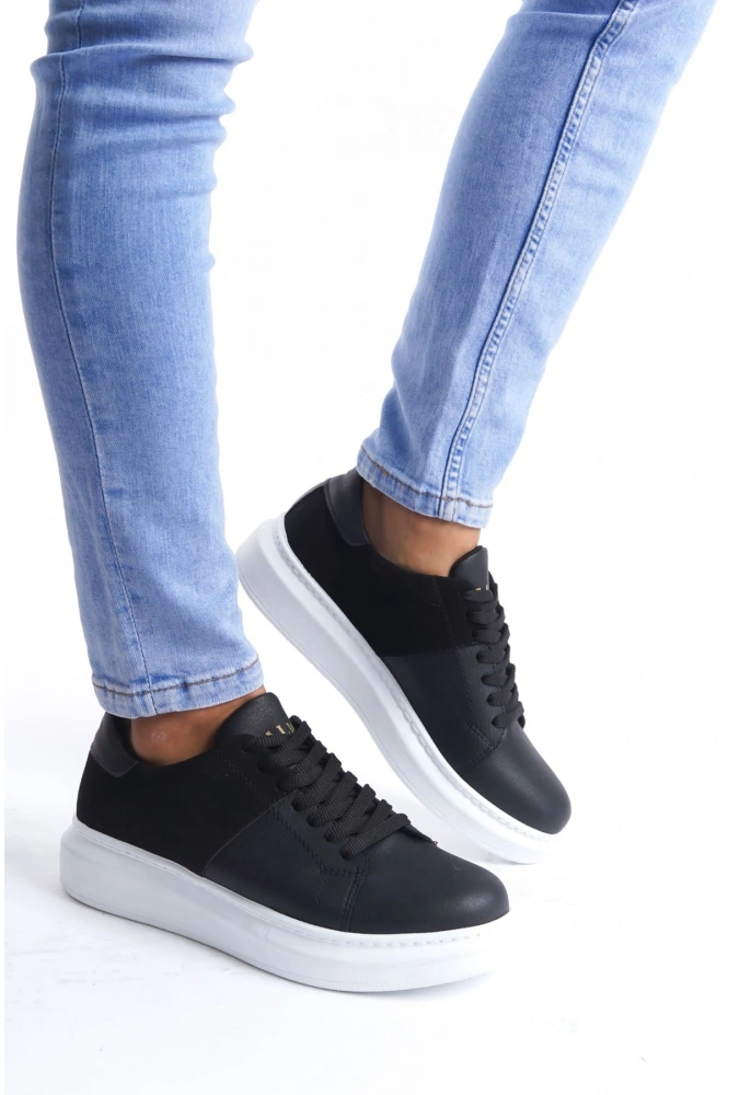 Swo151 Boost Bağcıklı Cilt Süet Erkek Günlük Sneaker Ayakkabı Csbt - Siyah