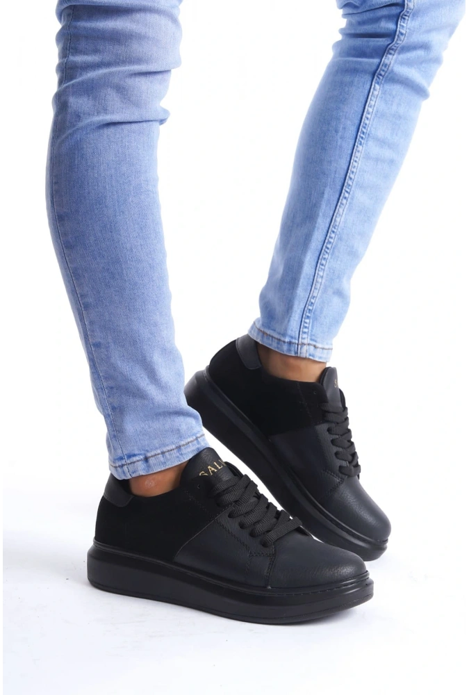 Swo151 Boost Bağcıklı Cilt Süet Erkek Günlük Sneaker Ayakkabı Csst - Siyah