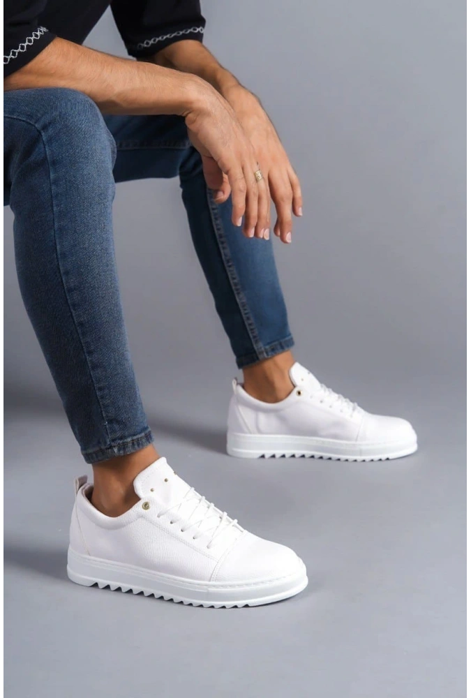 Swo152 Cool Bağcıklı Cilt Erkek Günlük Spor Klasik Ayakkabı Cbt - Beyaz