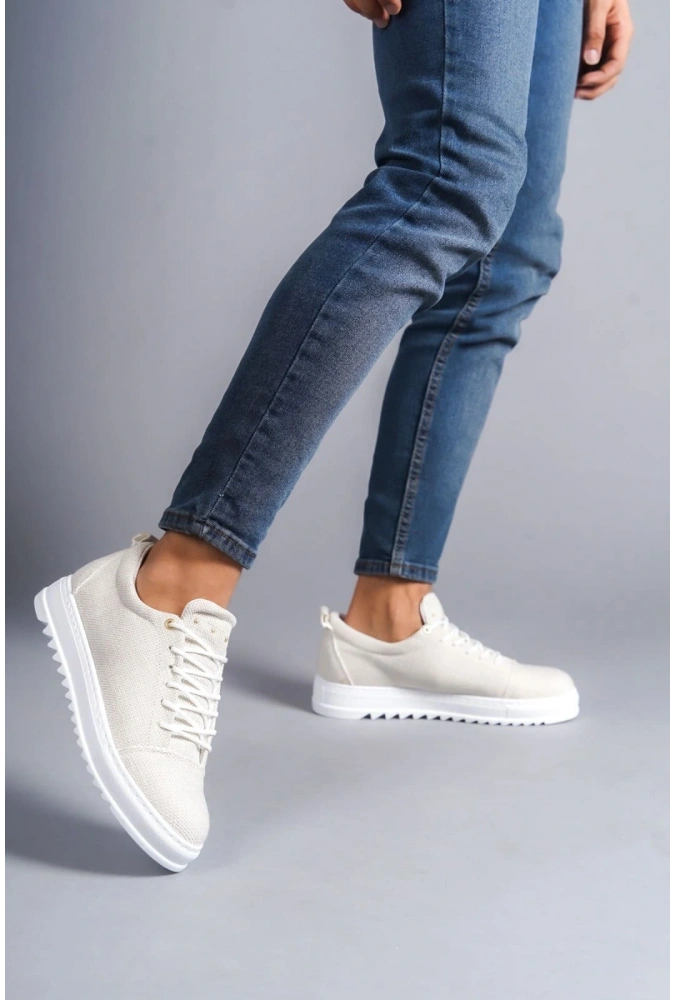 Swo152 Cool Bağcıklı Keten Erkek Günlük Spor Klasik Ayakkabı Kbt - Beyaz