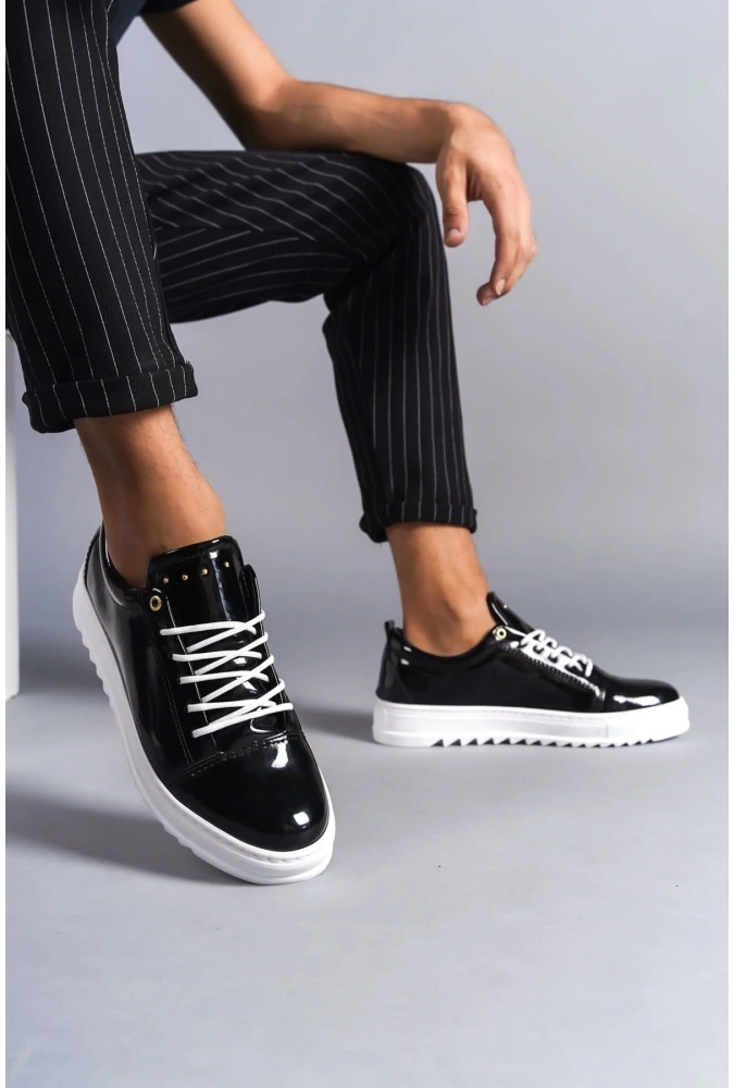 Swo152 Cool Bağcıklı Rugan Erkek Günlük Spor Klasik Ayakkabı Rbt - Siyah