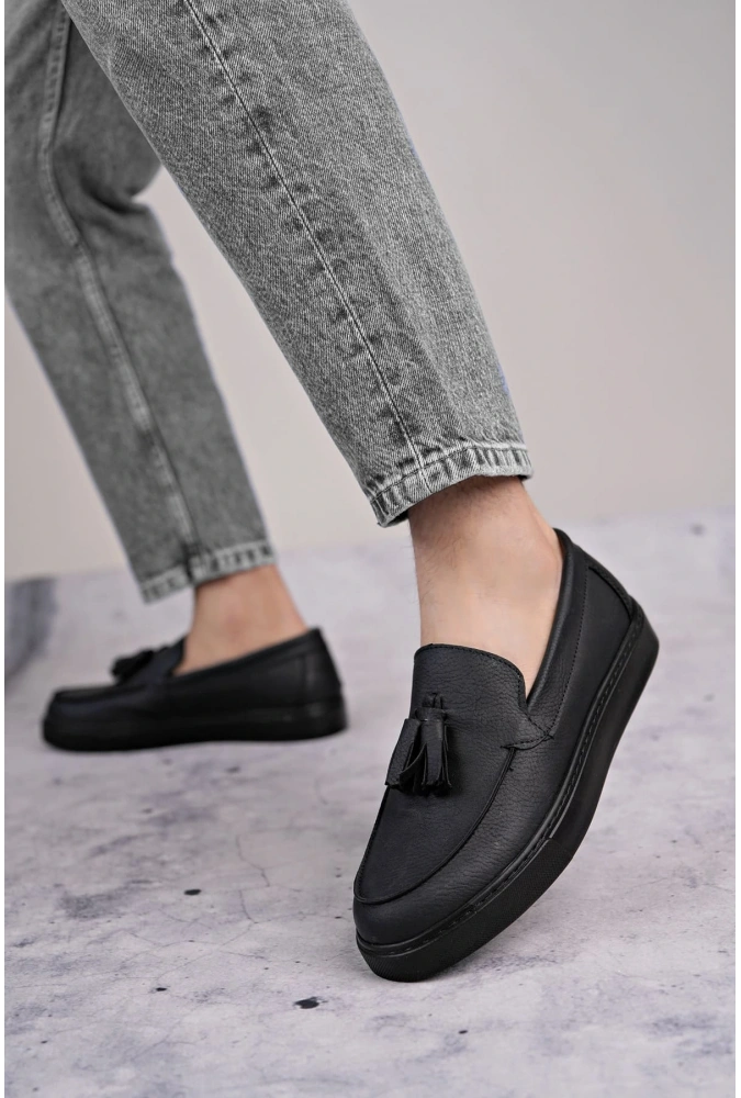 Swo153 Bloom Bağcıksız Püsküllü Cilt Erkek Günlük Spor Klasik Ayakkabı Cst - Siyah