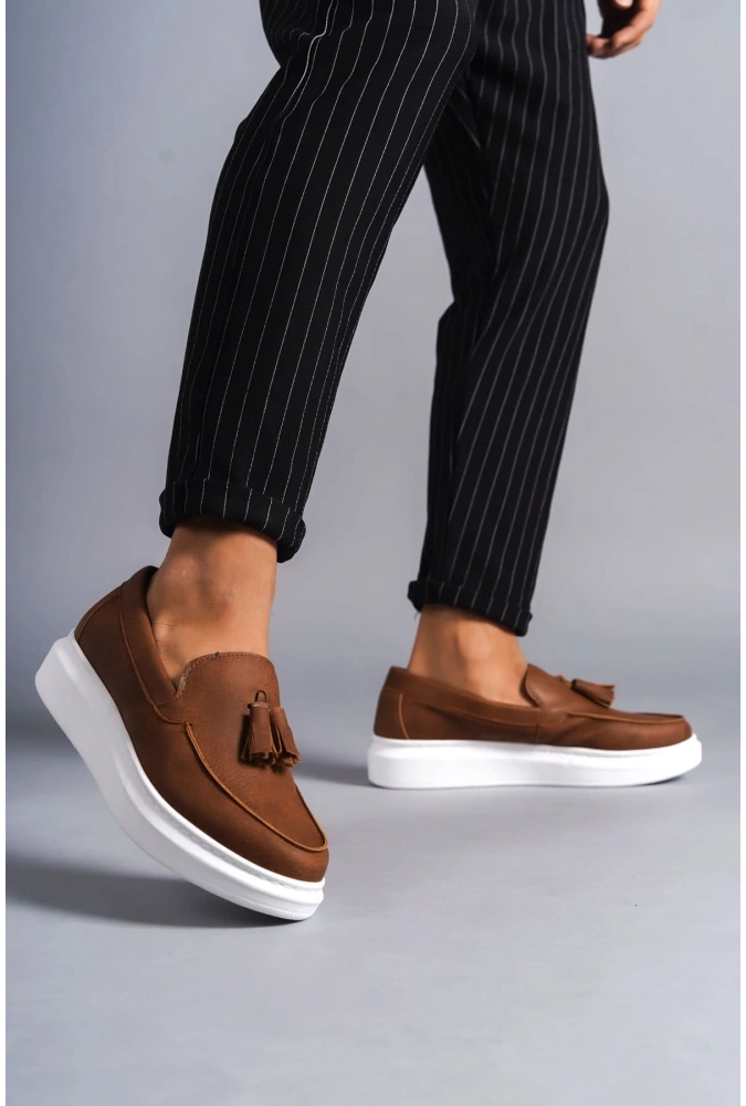 Swo154 Blaze Bağcıksız Püsküllü Cilt Erkek Günlük Spor Klasik Ayakkabı Cbt - Taba