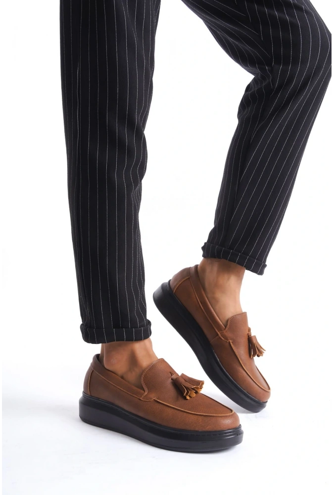 Swo154 Blaze Bağcıksız Püsküllü Cilt Erkek Günlük Spor Klasik Ayakkabı Cst - Taba