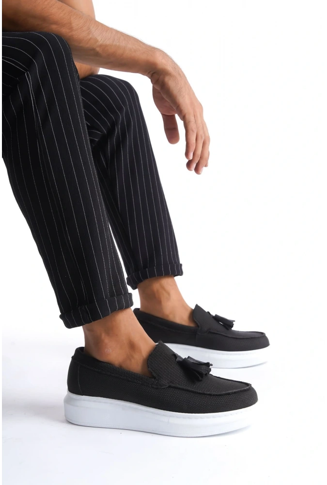 Swo154 Blaze Bağcıksız Püsküllü Keten Erkek Günlük Spor Klasik Ayakkabı Kbt - Siyah