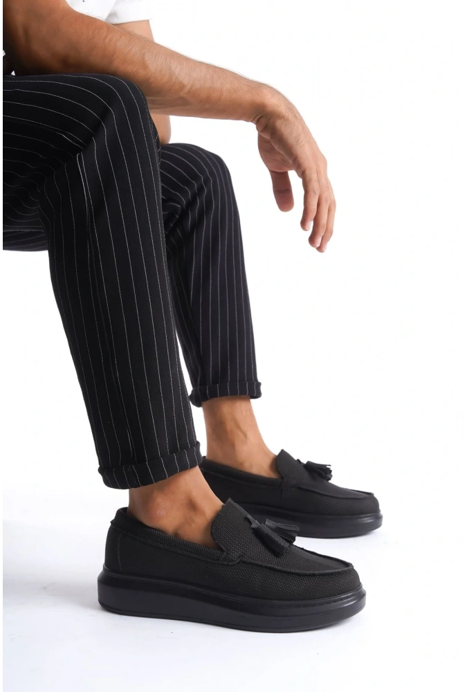 Swo154 Blaze Bağcıksız Püsküllü Keten Erkek Günlük Spor Klasik Ayakkabı Kst - Siyah