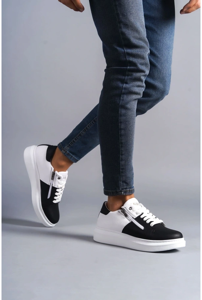 Swo155 Warrior Bağcıklı Ve Fermuarlı Cilt Erkek Günlük Sneaker Ayakkabı Cbt - Beyaz/siyah