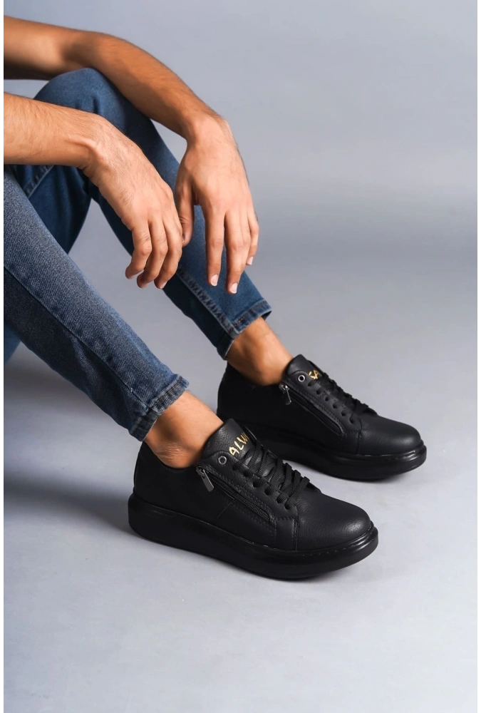 Swo155 Warrior Bağcıklı Ve Fermuarlı Cilt Erkek Günlük Sneaker Ayakkabı Cst - Siyah