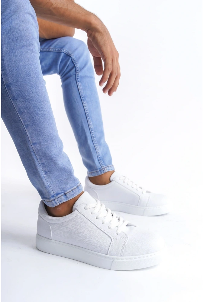 Swo165 Elite Bağcıklı Cilt Erkek Günlük Sneaker Ayakkabı Cbt - Beyaz