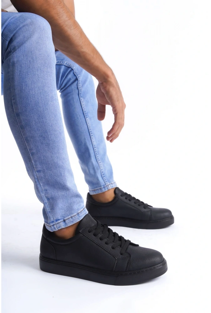 Swo165 Elite Bağcıklı Cilt Erkek Günlük Sneaker Ayakkabı Cst - Siyah