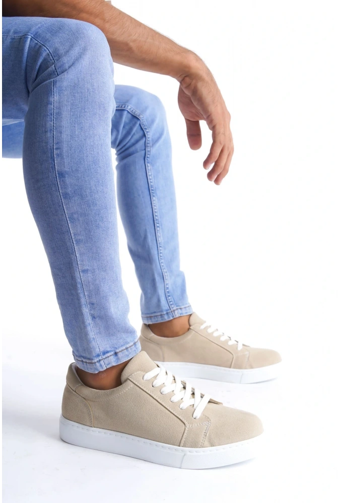 Swo165 Elite Bağcıklı Süet Erkek Günlük Sneaker Ayakkabı Sbt - Krem