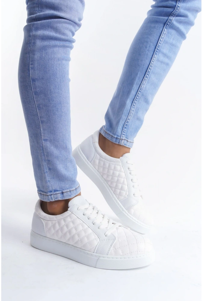 Swo166 Prestige Bağcıklı Cilt Kapitone Desenli Erkek Günlük Sneaker Ayakkabı Cbt - Beyaz