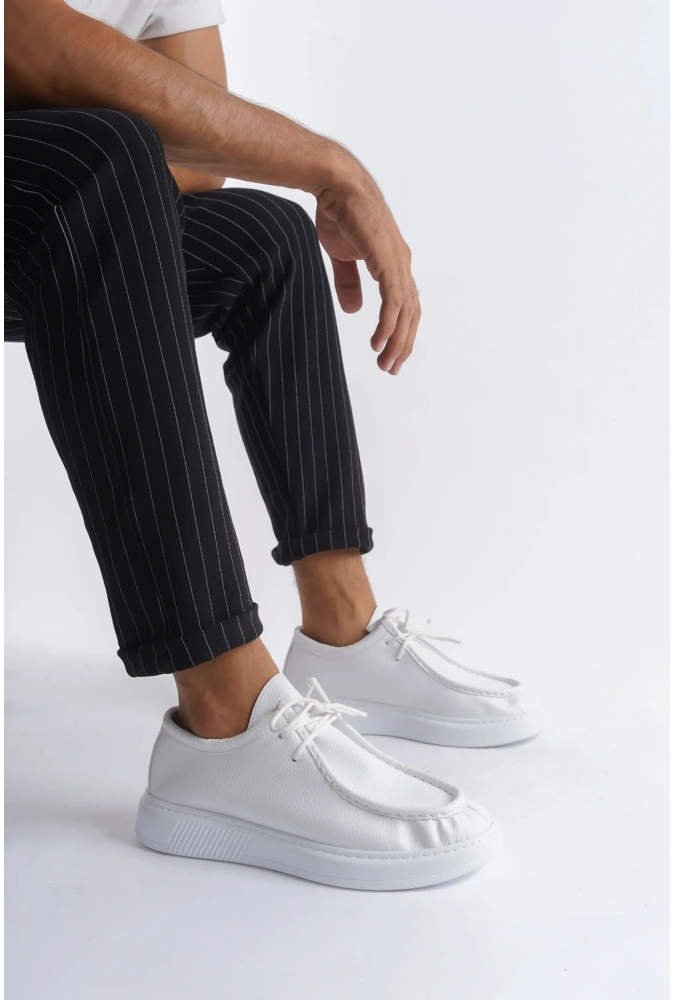 Swo170 Tornado Bağcıklı Cilt Erkek Günlük Spor Klasik Ayakkabı Cbt - Beyaz