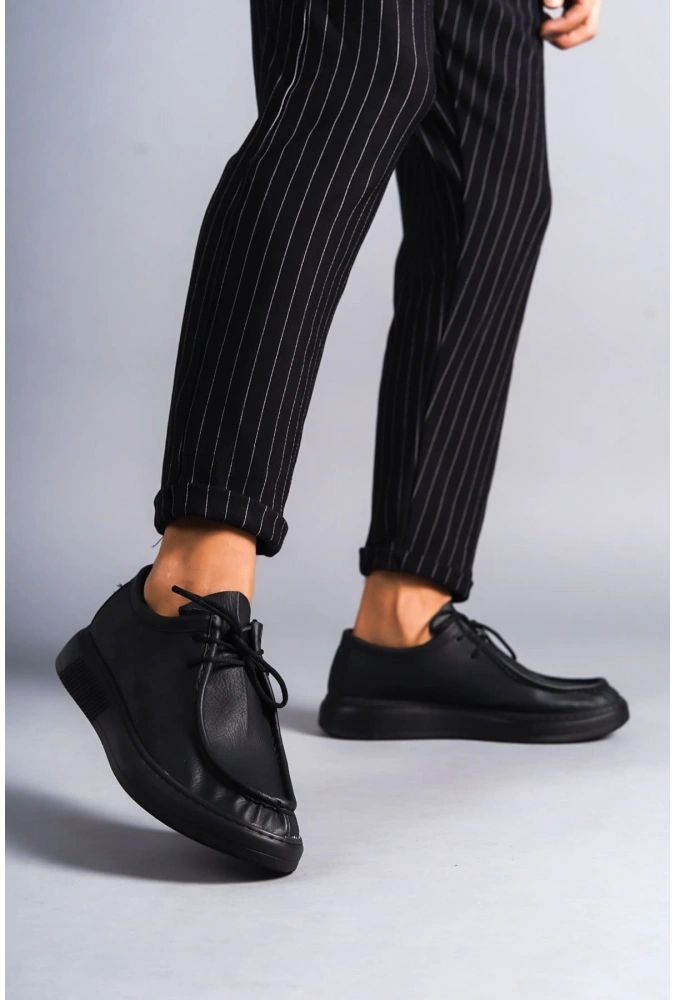 Swo170 Tornado Bağcıklı Cilt Erkek Günlük Spor Klasik Ayakkabı Cst - Siyah