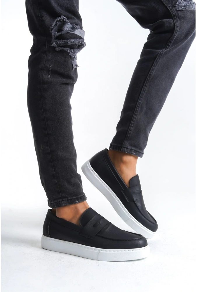 Swo180 Estilo X Bağcıksız Cilt Erkek Günlük Spor Klasik Ayakkabı Cbt - Siyah