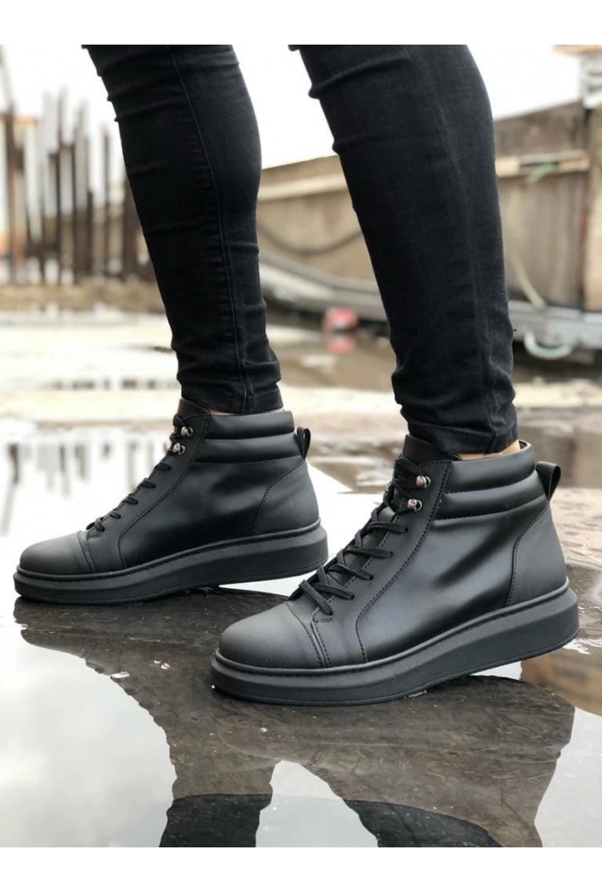 Swo202 Toronto Bağcıklı Cilt Erkek Spor Bot St - Siyah