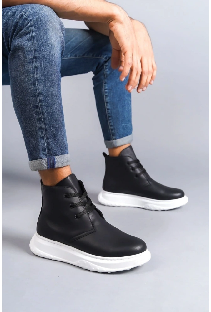 Swo204 Franca Bağcıklı Cilt Erkek Spor Bot Bt - Siyah