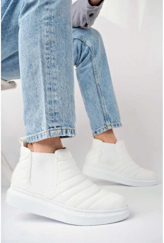 Swo205 Boston Bağcıksız Cilt Erkek Spor Bot Bt - Beyaz