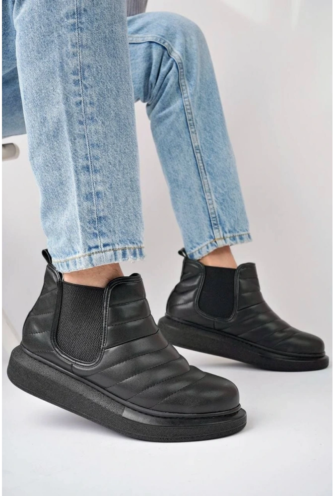 Swo205 Boston Bağcıksız Cilt Erkek Spor Bot St - Siyah