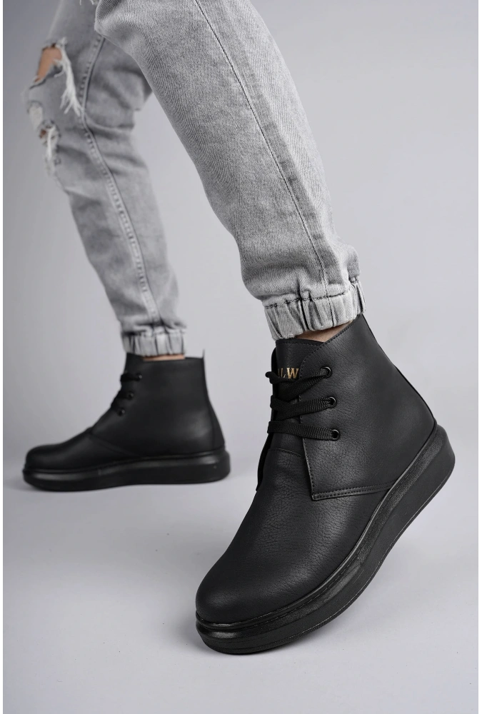 Swo207 Oslo Bağcıklı Cilt Erkek Günlük Spor Bot St - Siyah