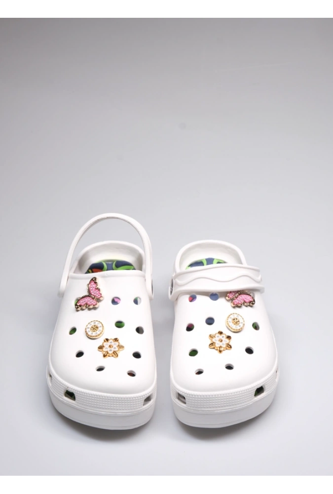 Taş ve Toka Detaylı Jel Tabanlı Masaj Özellikli Eva Beyaz Doktor Sandalet