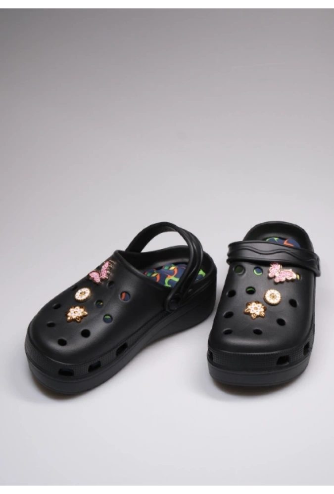 Taş ve Toka Detaylı Jel Tabanlı Masaj Özellikli Eva Siyah Doktor Sandalet