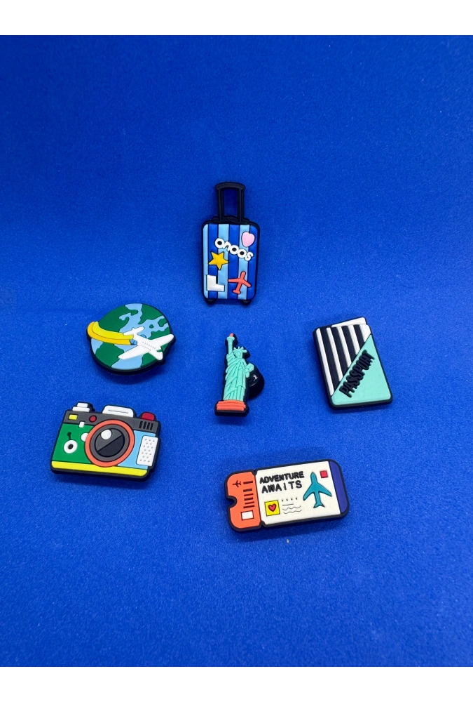 Seyahat Tatil Temalı Charm 6lı Premium İthal Crocs Sandalet terlik Süsleri / Jibbitz