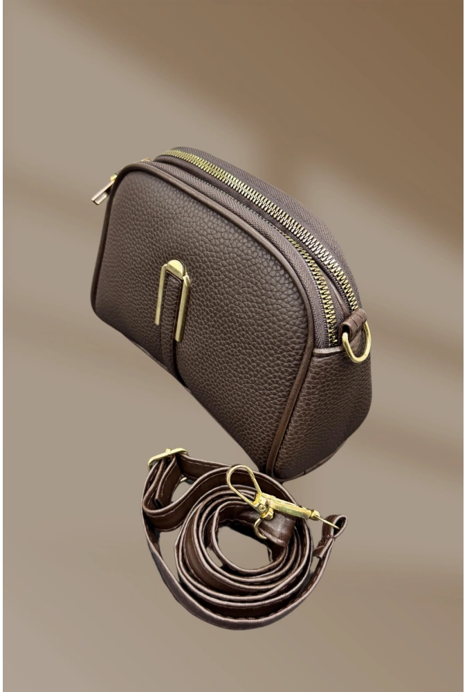 Toka Detaylı 3 Bölmeli Askılı Fermuarlı  Acı Kahve Kadın El Ve Omuz Çantası