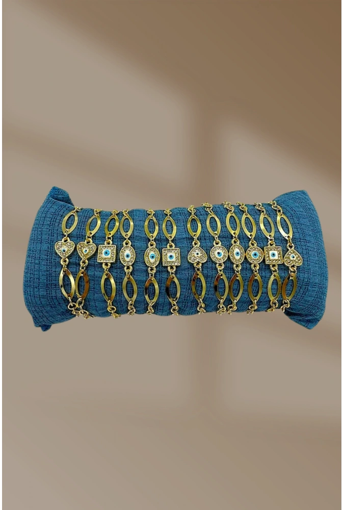 Zirkon Nazarlı Zincir Bileklik (24 Adet) ( Adet Fiyatı 40 TL)