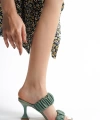 Shoecide Kadın Mint Büzgü Çift Bant İnce Topuklu Terlik