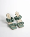 Shoecide Kadın Mint Büzgü Çift Bant İnce Topuklu Terlik